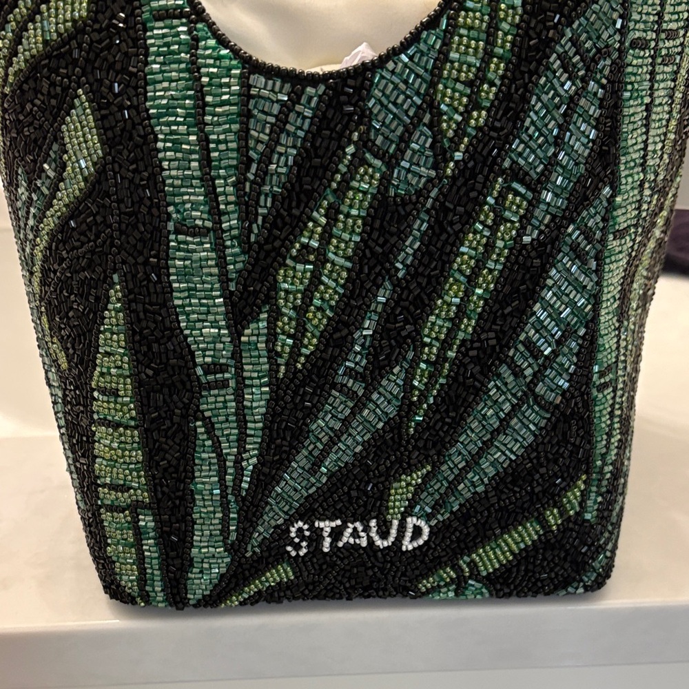 STAUD Black and Green Beaded Tote - Picture 2 of 6